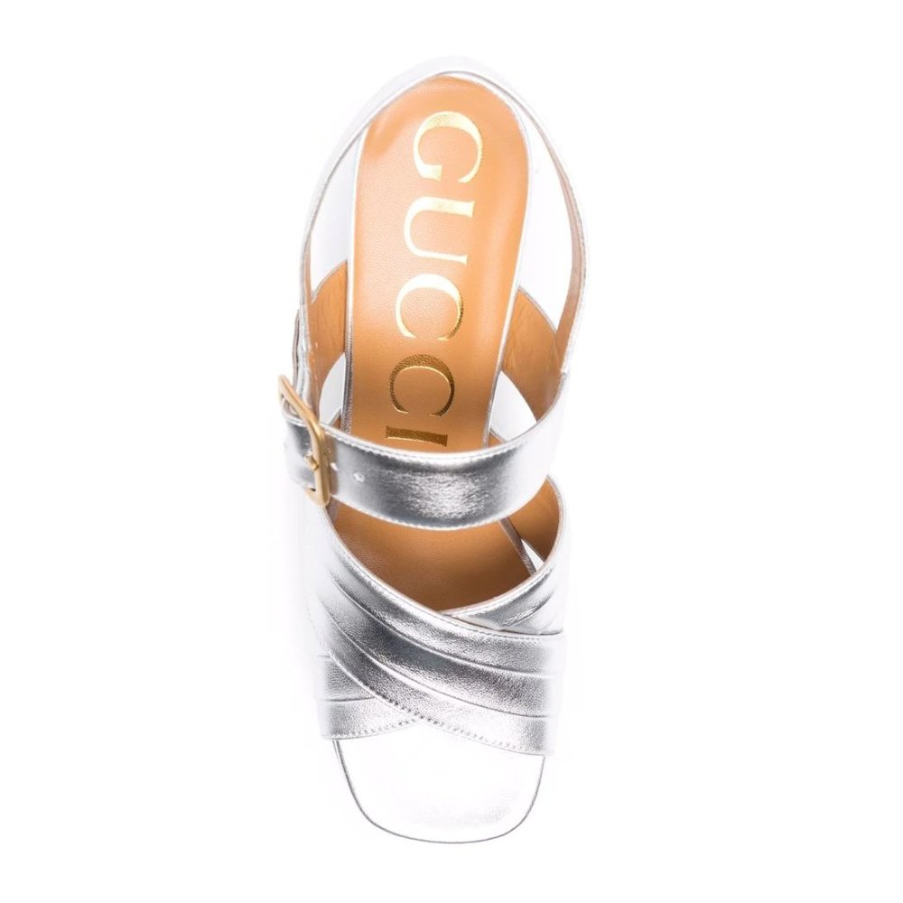 Gucci Silver Platform Block Heel Sandals - Picture 4 of 12